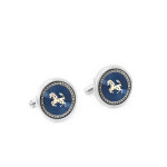 Navy Blue & Silver-Toned Round Cufflinks